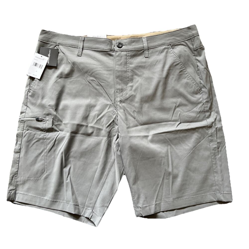 Eddie Bauer Zipper Cargo Shorts Men 38 Granite Gray Stretch Nylon 10" Inseam NEW